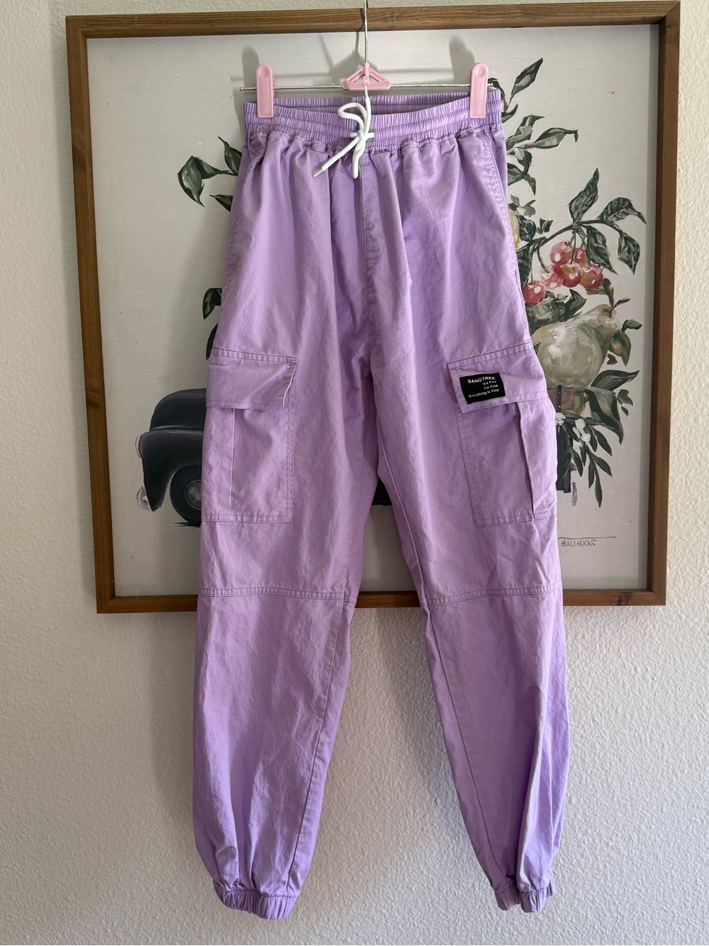 Lavender Cargo Joggers with Drawstring Waist